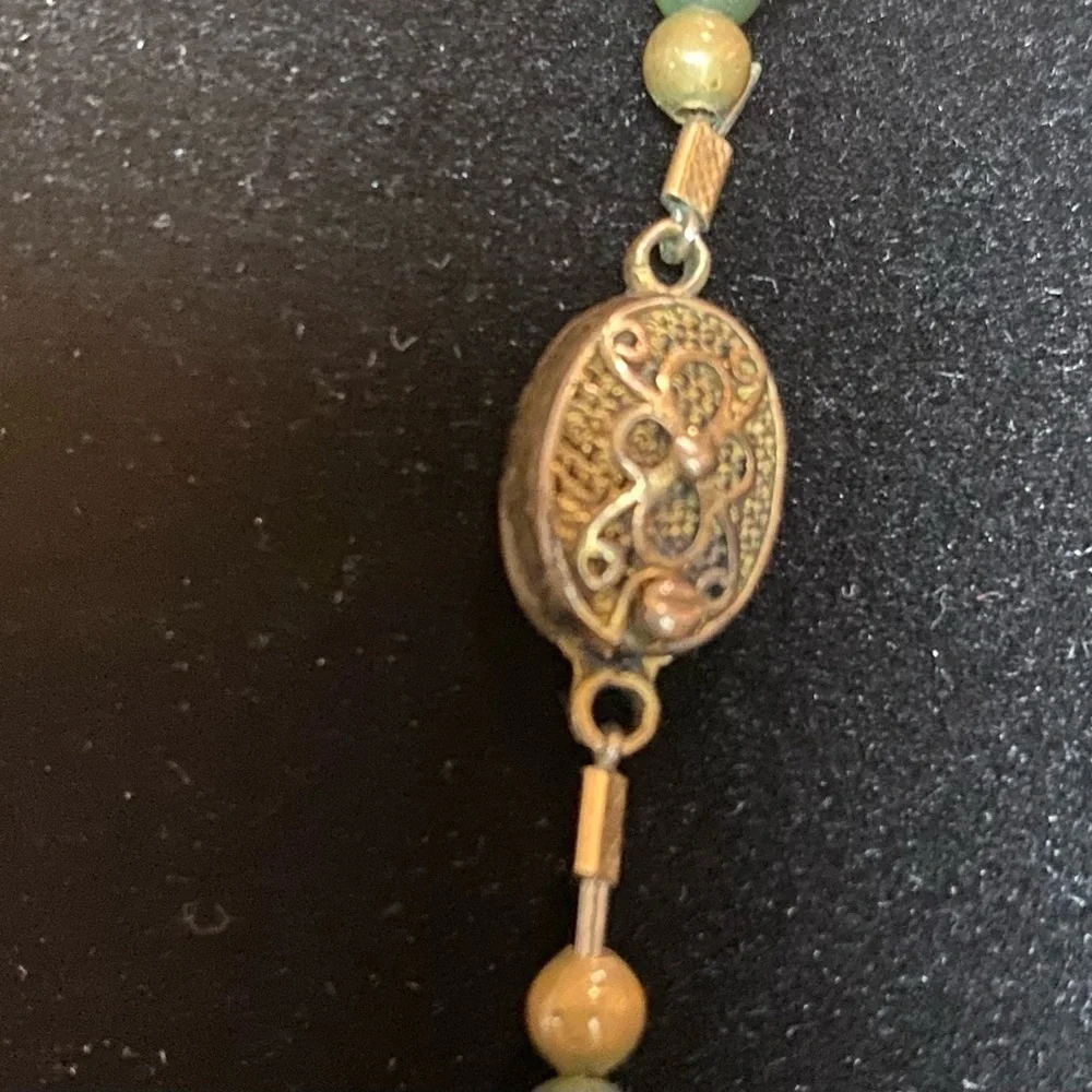 Exquisite Vintage Chinese Cloisonne, Grade A Jade with Silver Clasp Necklace